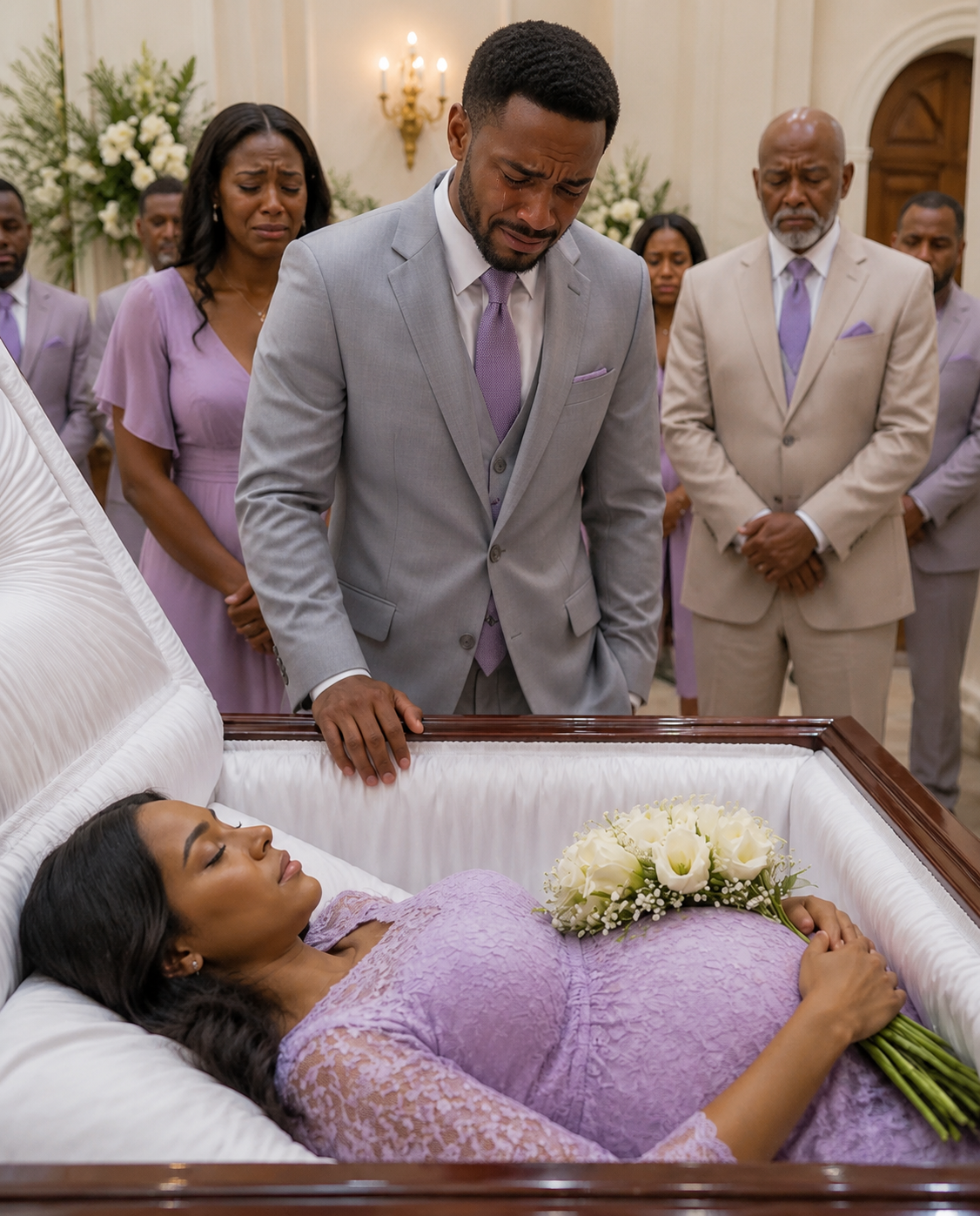 I stood by her coffin, hands shaking, trying to be a “strong husband” while my unborn child slept inside her. “Just… let me see her one last time,” I whispered. The room went silent as I leaned in—and her belly shifted.