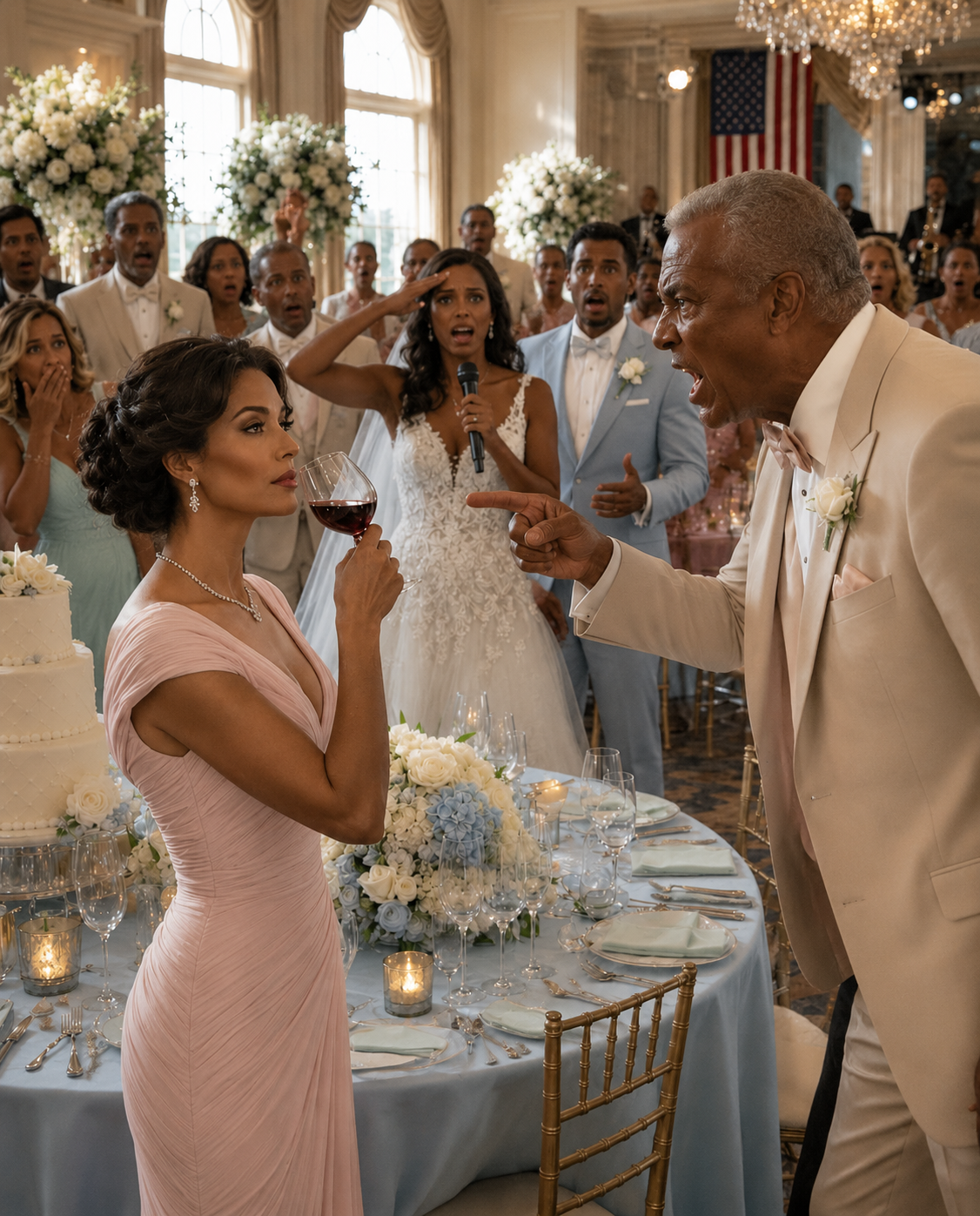 Twenty-one years after my father kicked me out of the house, I ran into him at my nephew’s wedding. He looked at me with disdain and sneered, ‘If it weren’t out of pure pity, nobody here would have invited you.’ I calmly took a sip of my wine and just smiled. A moment later, the bride grabbed the microphone, saluted sharply in my direction, and announced to the crowd, ‘Everyone, please raise your glasses for a toast to Admiral..