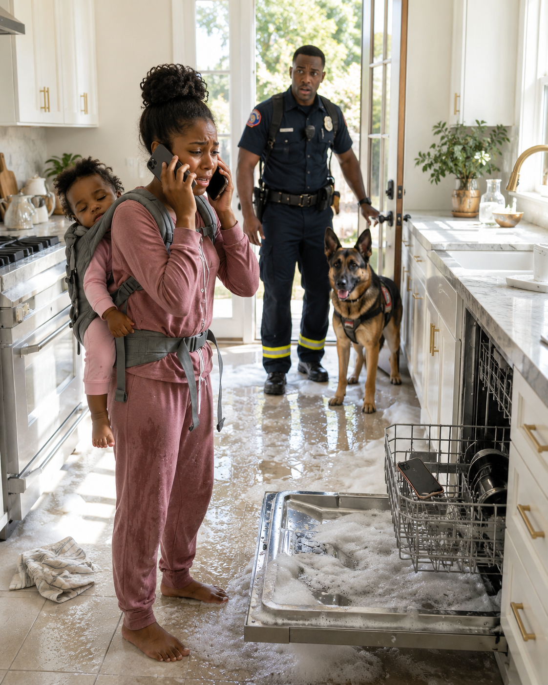 My daughter called me crying and said, “My back hurts, Daddy,” but when I opened the door I saw her carrying her 6-month-old brother and cleaning milk off the floor; I didn’t scream, I just checked the security cameras, and what came up next changed my marriage forever.
