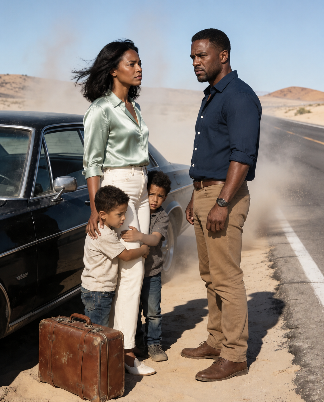 A desperate mother was stranded on a deserted roadside with two hungry children, begging for any job—when a wealthy stranger stopped and revealed a secret offer she never saw coming: “I need a wife.” No romance, no promises—just protection, rules, and a future for her kids. She accepted because she had nothing left… but the real reason he chose her wasn’t kindness. It was a hidden agenda tied to his empire—one that would surface the moment high society asked, “Where did she come from?” And that’s when everything changed…