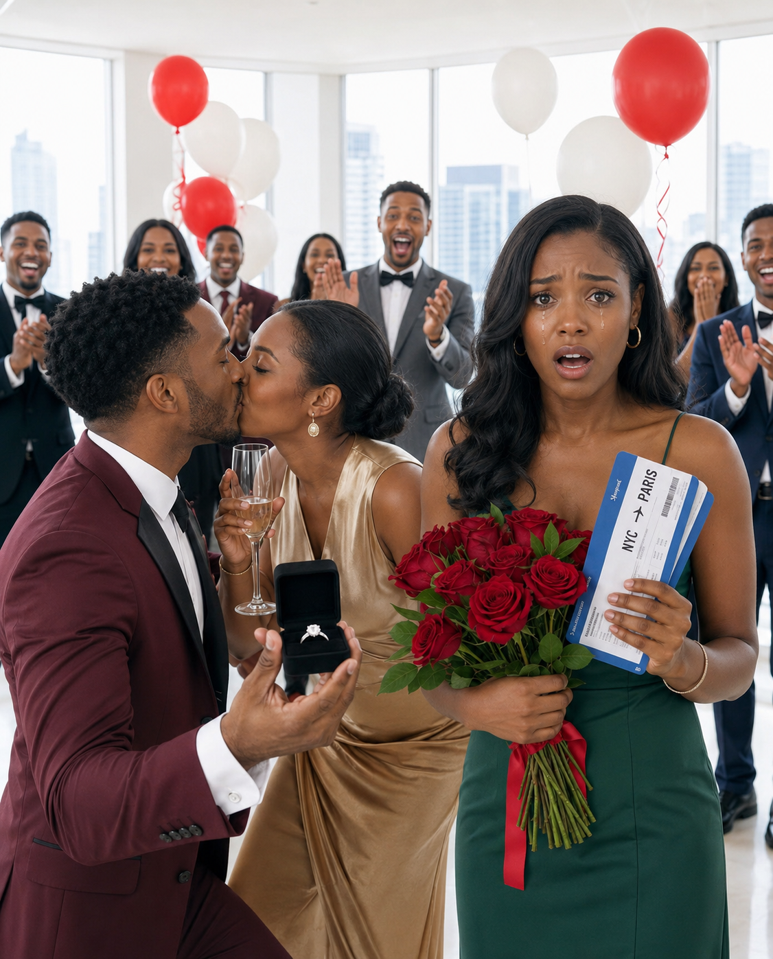 I brought flowers and London flight tickets to the office to surprise my husband for Valentine’s Day. But the whole company was celebrating his engagement to the female CEO. My husband kissed her, then held up a diamond ring as the crowd cheered. I turned around and walked away. I instantly canceled the trip. Froze all joint accounts. And withdrew my 83% share from the company—worth 558 million.
