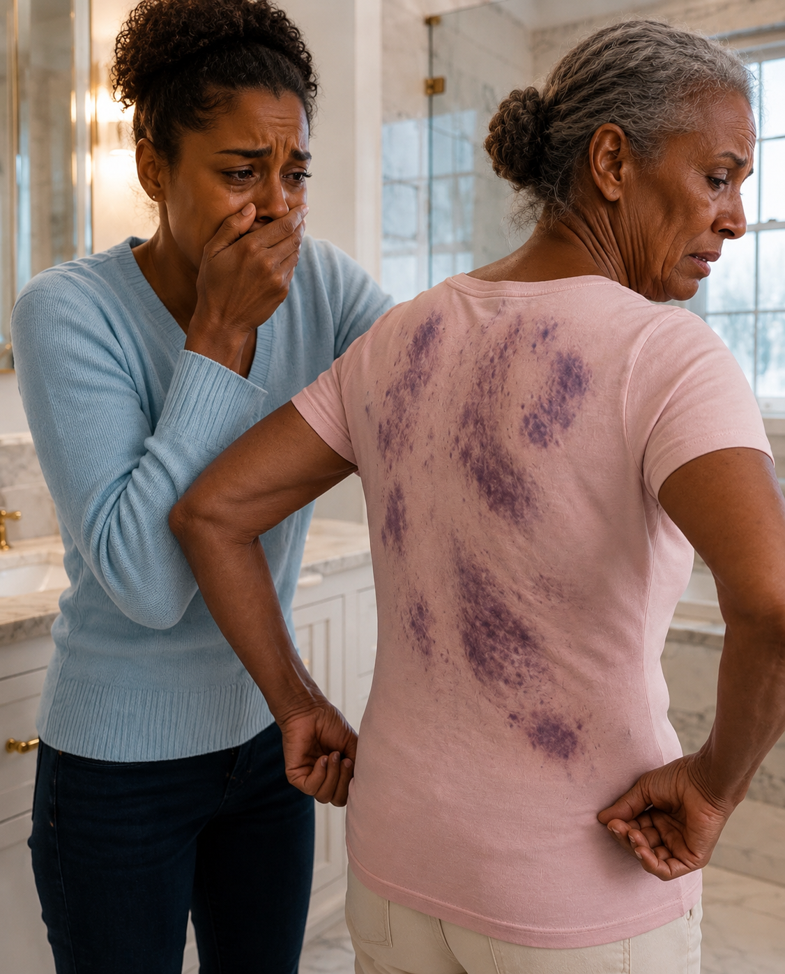 I returned home to visit my elderly mother, but when I offered to help her bathe, she suddenly pulled away in fear. “Please,” she whispered, holding her coat tightly around herself. “Don’t take it off.”
