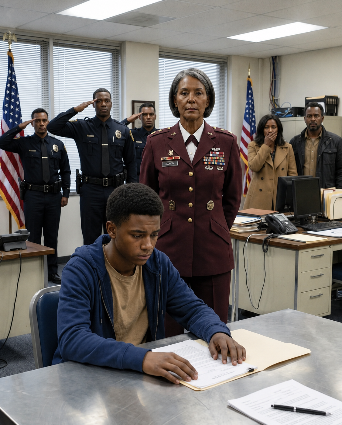 My grandson called me from the District Attorney’s Office at 2:47 a.m., desperately whispering that his stepmother was blaming him for everything—even though she was the one who started it all, and his own father took her side. Exactly twenty minutes later, I walked through the station doors. The young officer working the desk caught sight of me, froze instantly, and muttered, “Commander Hayes?” That was the precise moment her arrogant confidence began to crumble.