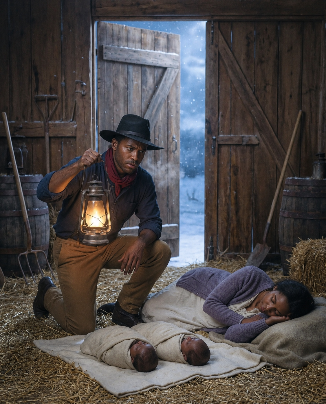 He rescued a woman and two newborns from a violent storm—never realizing it was the beginning of a nightmare. She wasn’t a drifter: she was an heiress hiding from her husband, the man who had “staged an accident” to seize her family’s fortune. When a black pickup truck pulled up at the ranch gate, he knew one more night of shelter could cost him everything… or save all three of them.