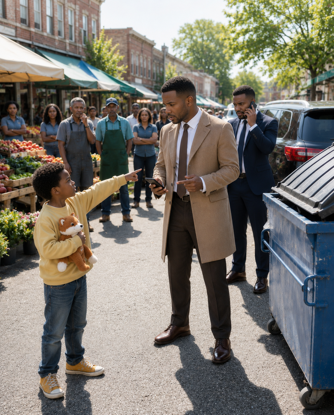 An Eight-Year-Old Boy Grabbed My Jacket And Told Me His Mother Was Trapped Inside A Blue Dumpster. I Walked Away Because A Meeting With Investors Seemed More Important. But When I Came Back, I Found Him Still Sitting Beside The Dumpster In The Rain, Quietly Whispering: If My Mom Wakes Up Alone, I Want Her To Know I Stayed.