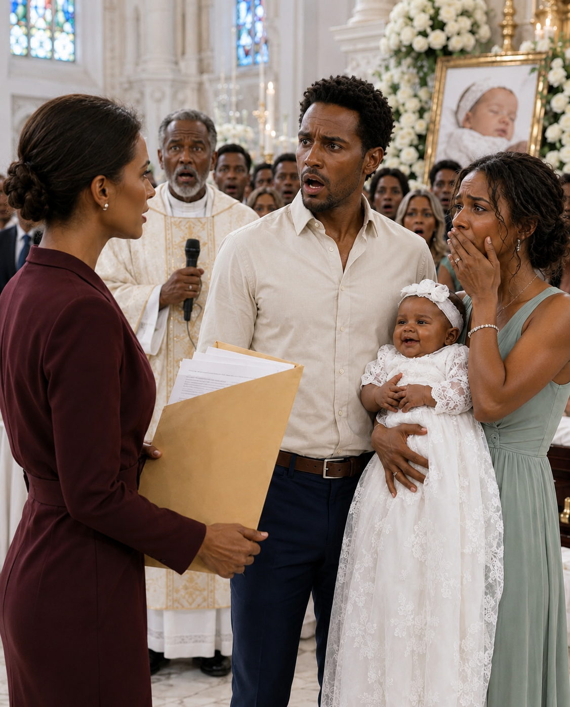 My husband told me he had to attend a client’s baby baptism. I followed him all the way to an estate in Boise… and there, I saw my cousin cradling the infant in her arms. Then the priest smiled warmly and announced, “Now, we invite the child’s father to step forward.” And my husband walked toward the altar in his peach-colored shirt