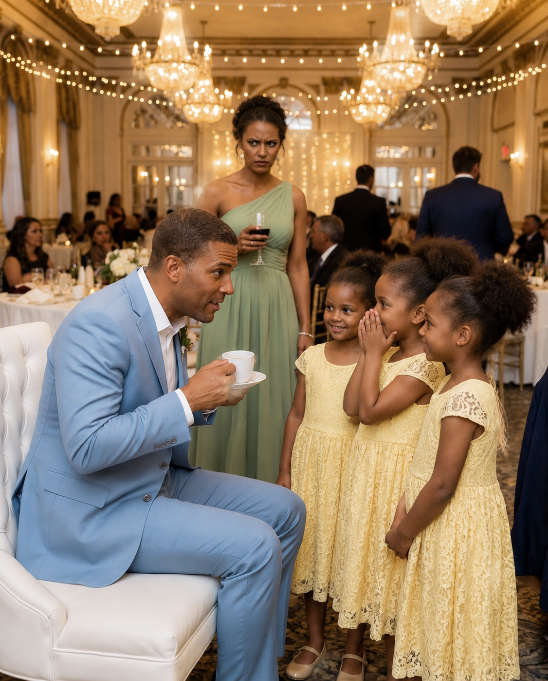 A Widowed Man Sat Alone at a Wedding Until Three Little Girls Whispered, “Just Pretend You’re Our Dad So Our Mom Won’t Sit Alone” — What Began as a Favor Became the Family He Never Planned For