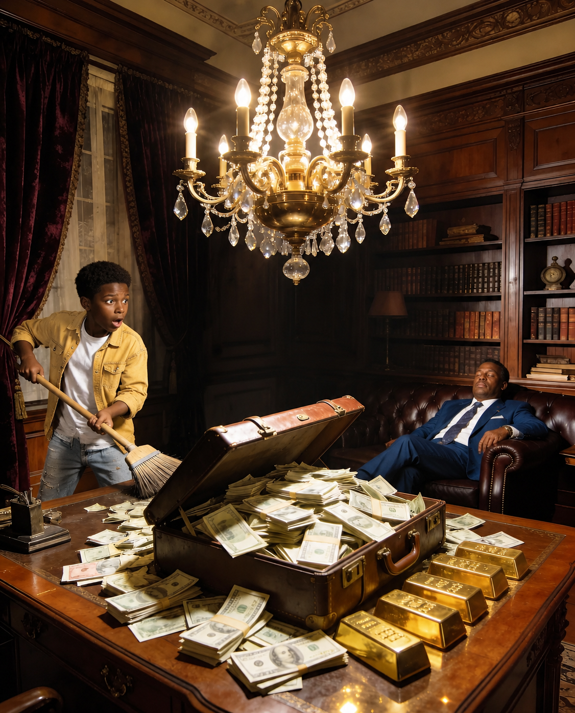 Feigning sleep beside a suitcase of money to test the maid’s son, the billionaire froze when he read the note the boy left instead of stealing. When cameras exposed his greedy nephew’s plot to frame him, a shocking secret exploded: the poor, despised boy was actually his long-lost biological son—and the empire’s sole heir.