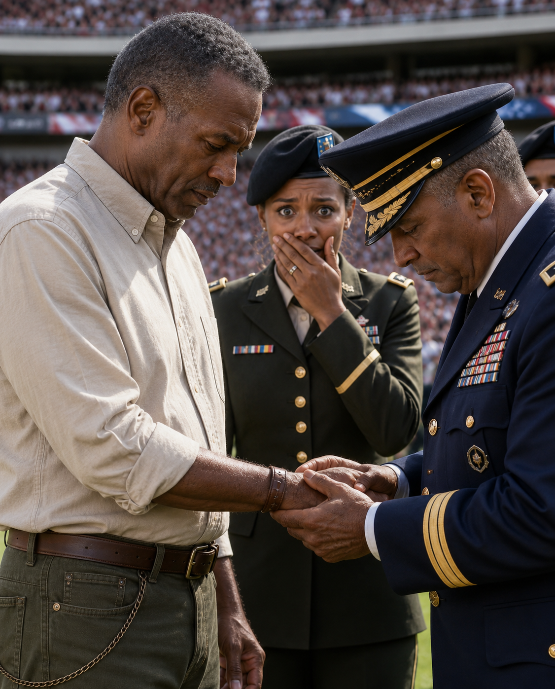 I drove eighteen hours in my battered old Freightliner just to watch my daughter get commissioned as an Army officer, fully expecting to blend into the background like I always do. Instead, a three-star general stopped mid-speech, marched across the entire stadium, and saluted me in front of thousands of onlookers. He had spotted the worn leather band around my wrist—and in an instant, every single eye in the crowd turned to the truck driver no one had given a second glance.