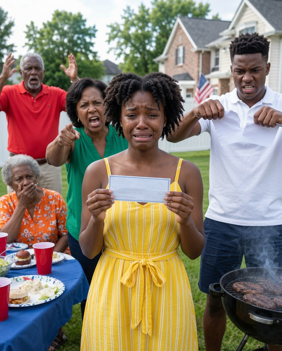 At the 4th of July cookout, grandma handed us each a $15,000 check. “It’s worthless,” stepmom laughed. “From a closed account.” My stepbrother tore his in half. I was the only one who kept mine. When I went to the credit union, the teller looked up and said.