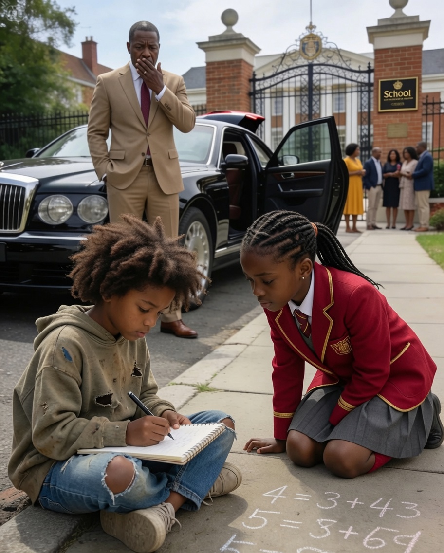 A billionaire arrived early to pick up his daughter from school—only to see a homeless girl teaching her on the sidewalk. What happened next left everyone stunned.