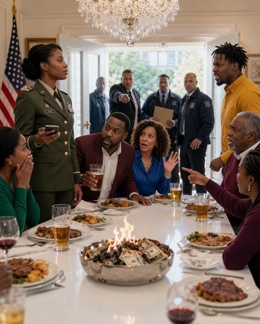 At the family dinner, Dad tapped his beer glass and demanded I take the fall for Luke’s felony. “Cover for him, or I’ll leak your crazy PTSD files to everyone!” I just smiled, stood up tall in my Dress Blues, and hit “Execute.” That $15K bribery fund turned to ash the exact second three Federal agents kicked the front door wide open. Dad choked on his drink, staring at my uniform: “Wait… you’re the Pentagon Major arresting my son?!”