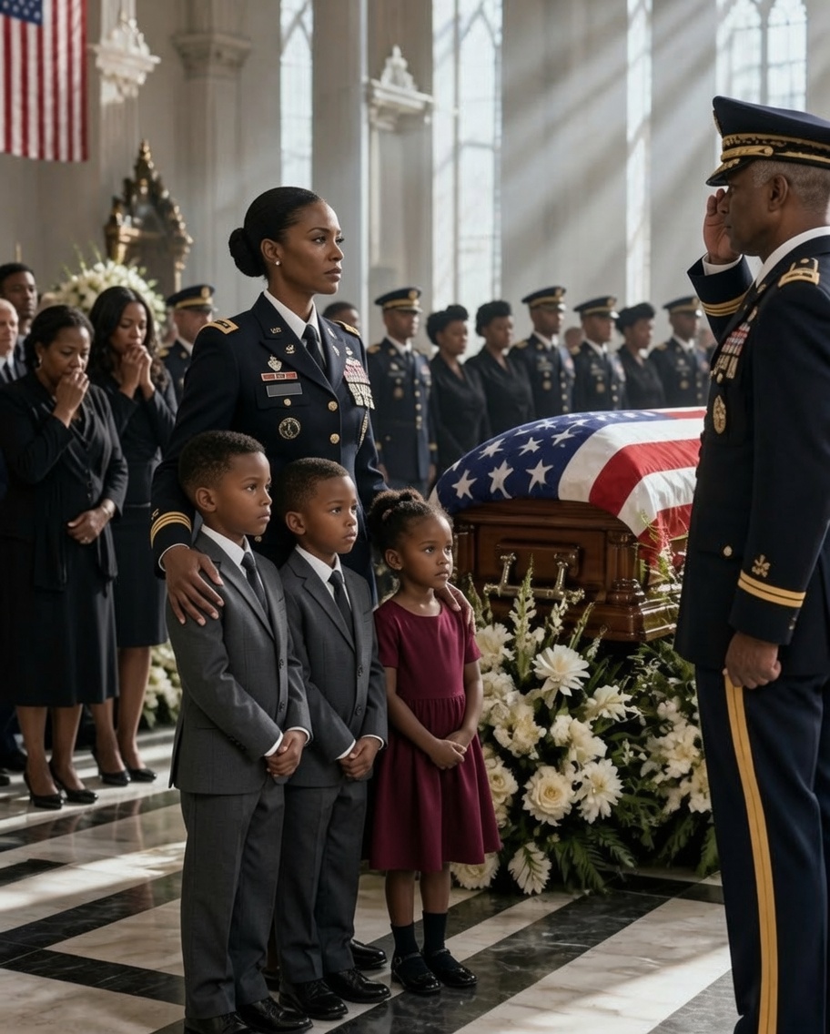 They draped the flag over my ex-husband’s casket, honoring him as a fallen hero. His pregnant mistress sat in the front row, weeping loudly as his parents stroked her hair—they had completely abandoned me and our triplets years ago.