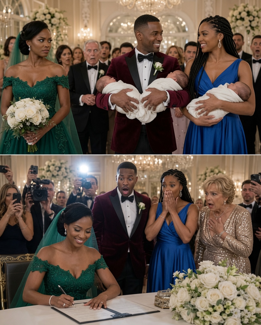 On my wedding day, my husband walked into the reception holding newborn twins beside my adopted stepsister. He expected me to break. Instead, I smiled, signed the divorce papers, and watched his entire world collapse when my mother-in-law whispered: ‘She never told you?
