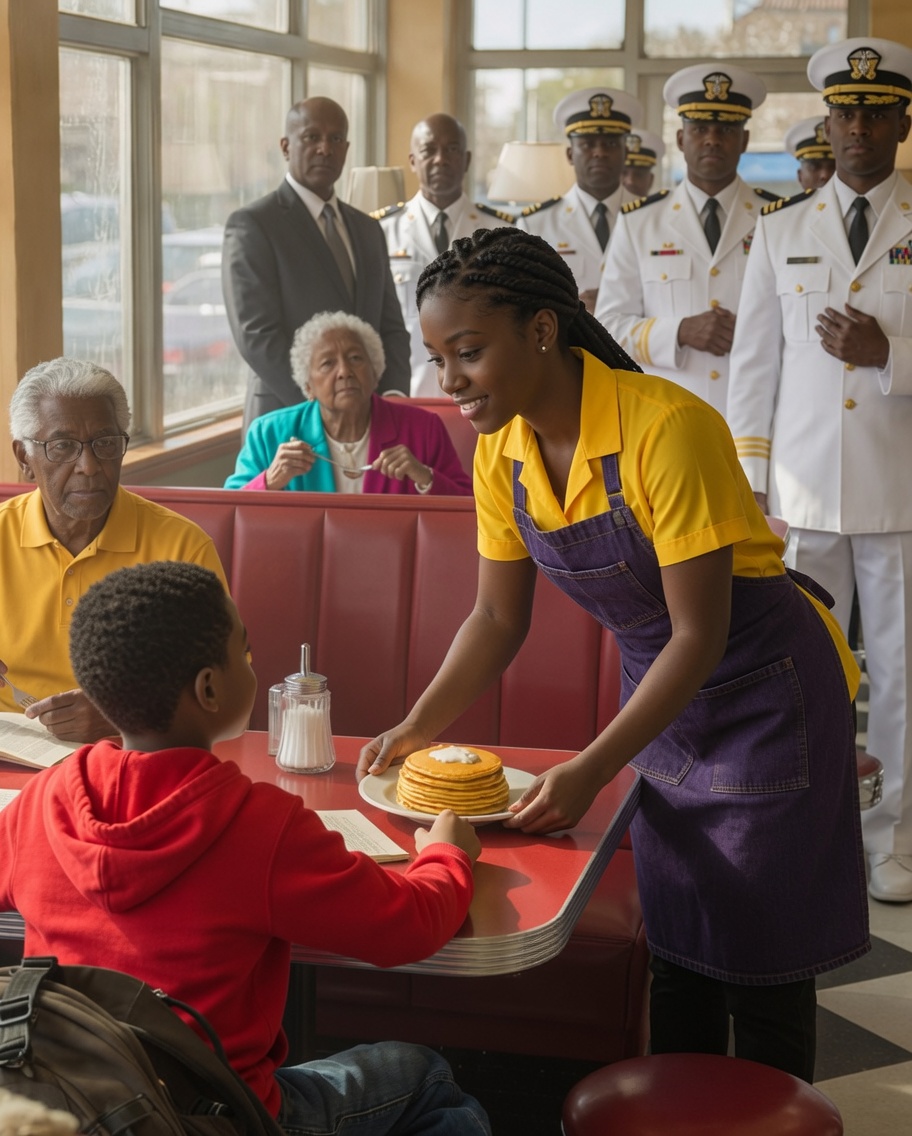 A Waitress Secretly Fed a Lonely Boy Every Morning — Until Four Black SUVs Pulled Up Outside the Diner and Soldiers Walked In With a Letter That Made the Entire Town Fall Silent