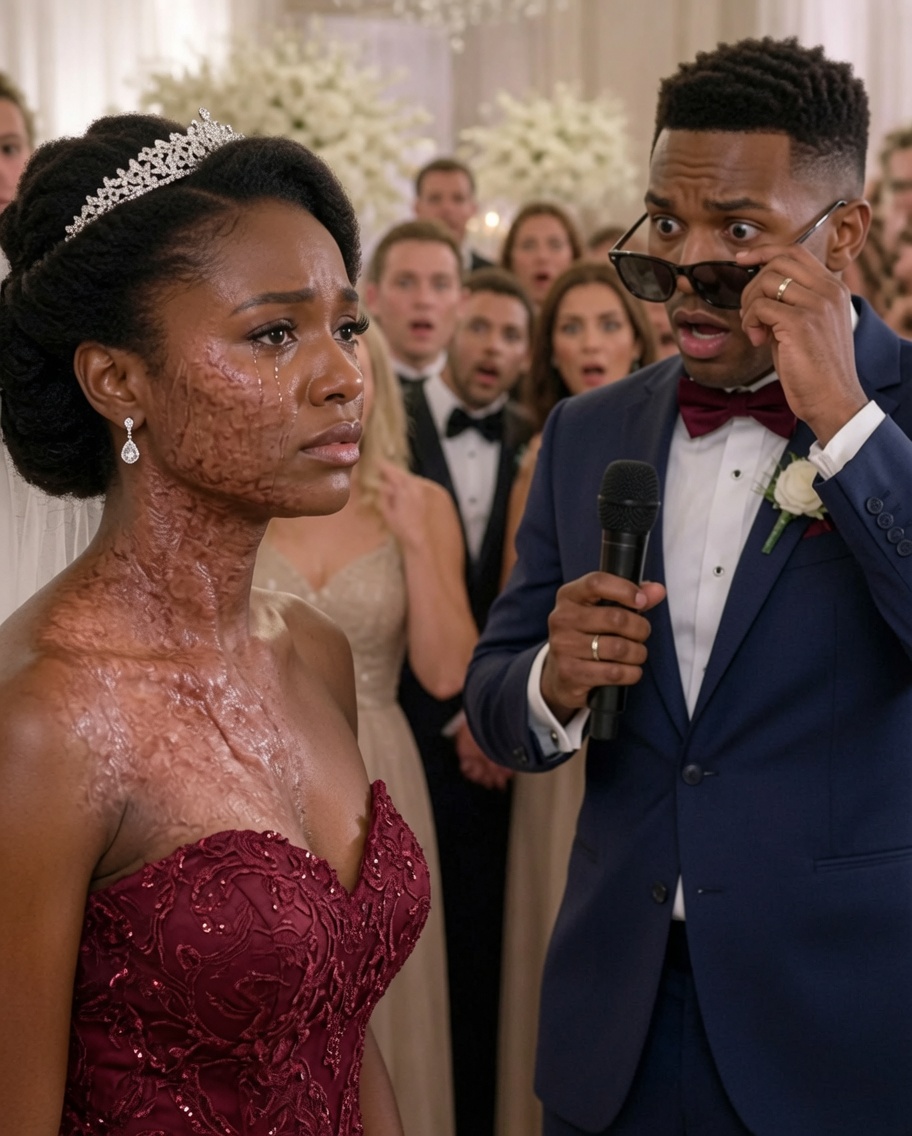 At my wedding, the guests laughed at my groom. “He must be blind to marry such a hideous woman with scars covering her face,” someone sneered. My husband calmly took the microphone.