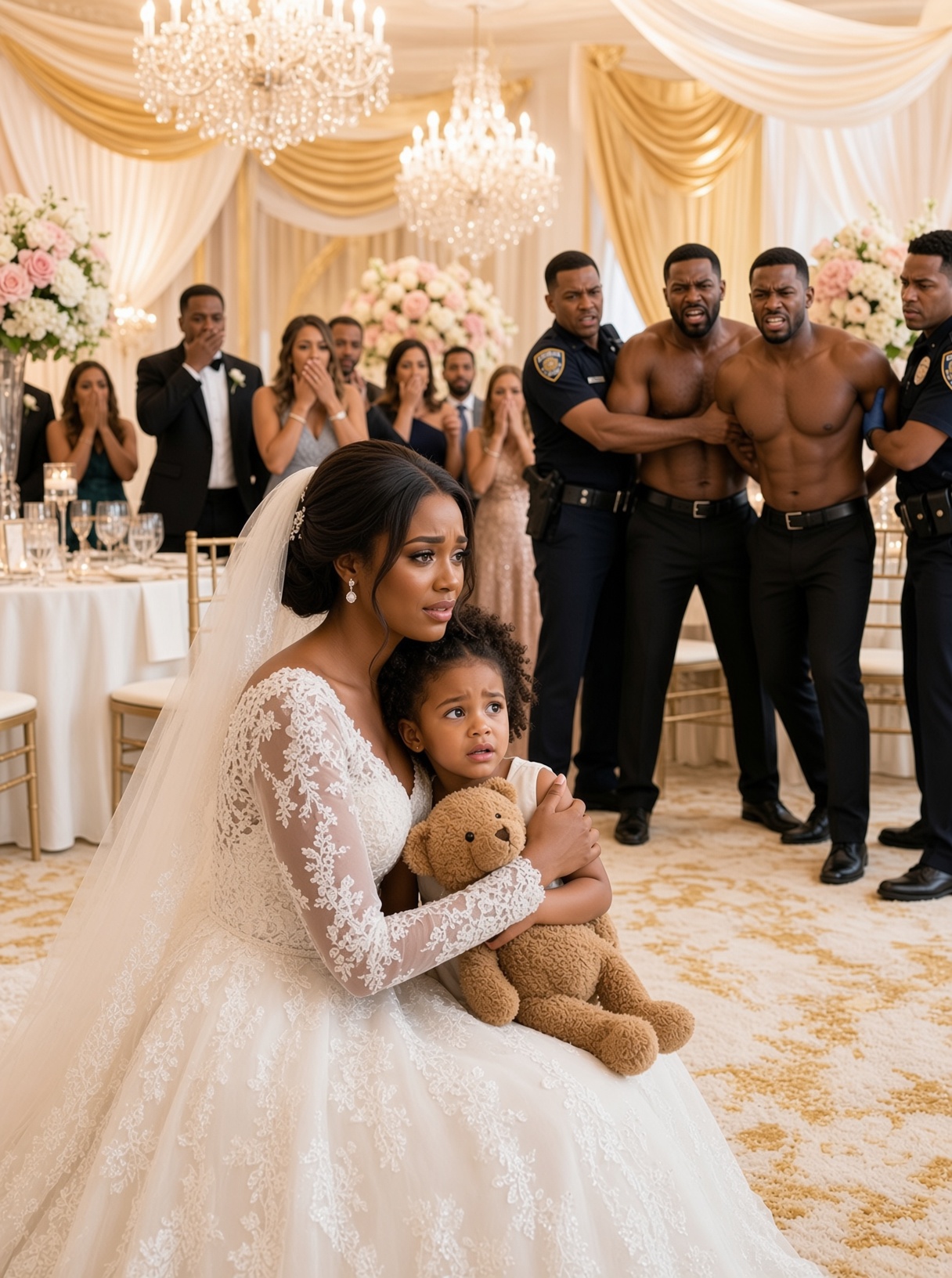 At my luxury wedding reception, my five-year-old daughter started trembling and whispered, “I saw Conrad and Uncle Christopher doing something bad.” She had accidentally discovered a terrifying secret hidden inside the groom’s suite. I didn’t scream. I didn’t run