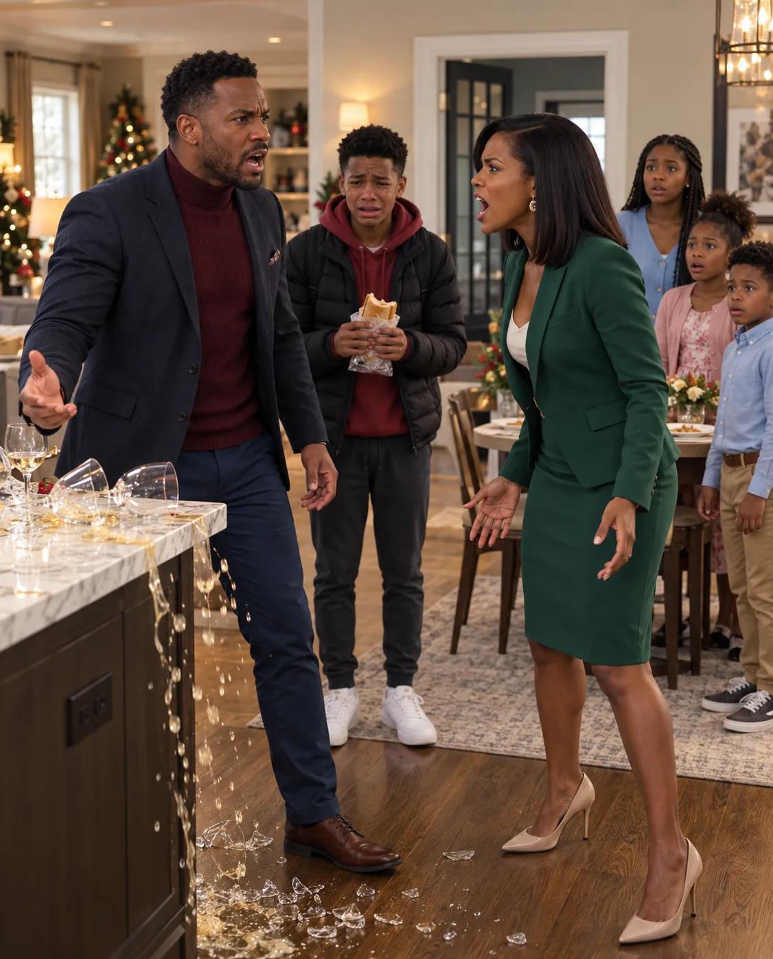 I arrived early to my brother’s Christmas Eve dinner and found my son sitting alone in the garage with a gas station sandwich. After he told me what Aunt Victoria had said, I walked inside, knocked over the champagne tower, and the entire room went silent.