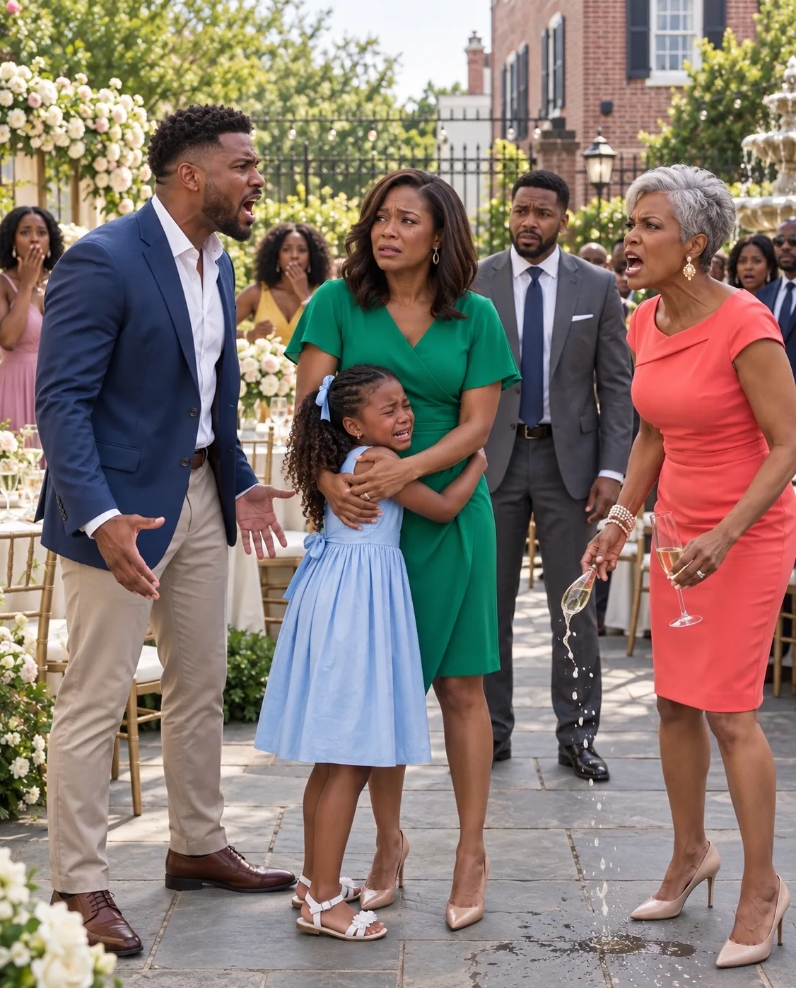 Five years after my divorce, my ex-mother-in-law mocked me at a wedding: “Looks like nobody wanted my son’s leftovers.” Then my 4-year-old daughter rushed over shouting, “Mommy!” She smirked, “Poor thing. No father?” My daughter pointed across the room. “My daddy’s right there.” She turned and dropped her glass.
