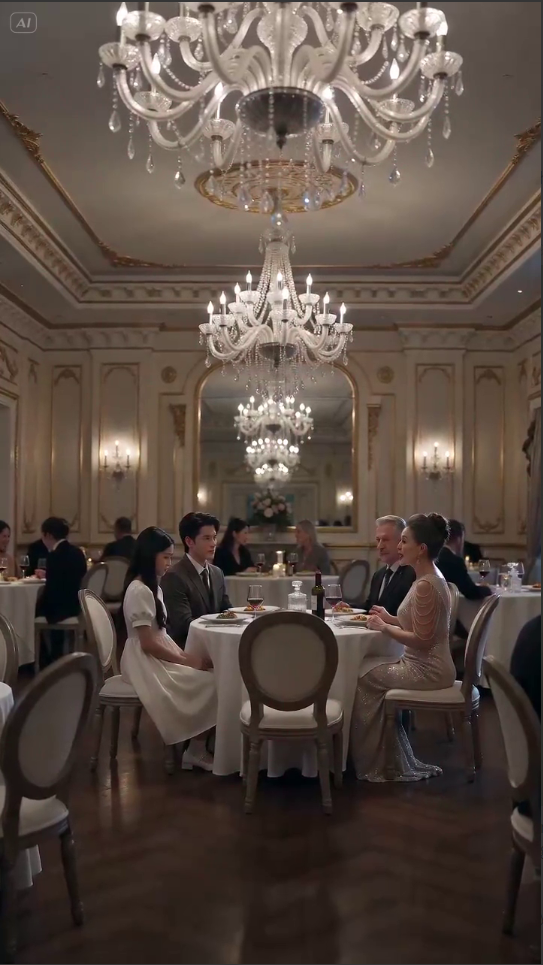 The dining room was all polished silver, crystal chandeliers, and carefully rehearsed laughter—the kind of place where nothing messy was supposed to exist.