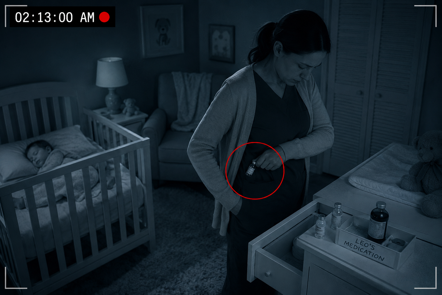 At 2:13 a.m., the nursery camera caught Mara quietly slipping one of Leo's medicine vials into her pocket
