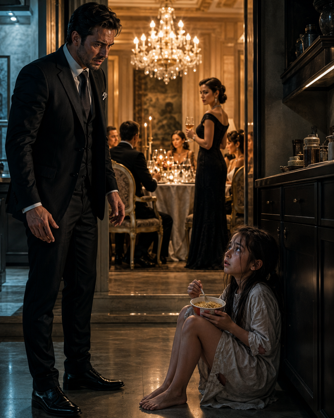 His wife hosted a lavish dinner while his daughter went hungry in the kitchen.