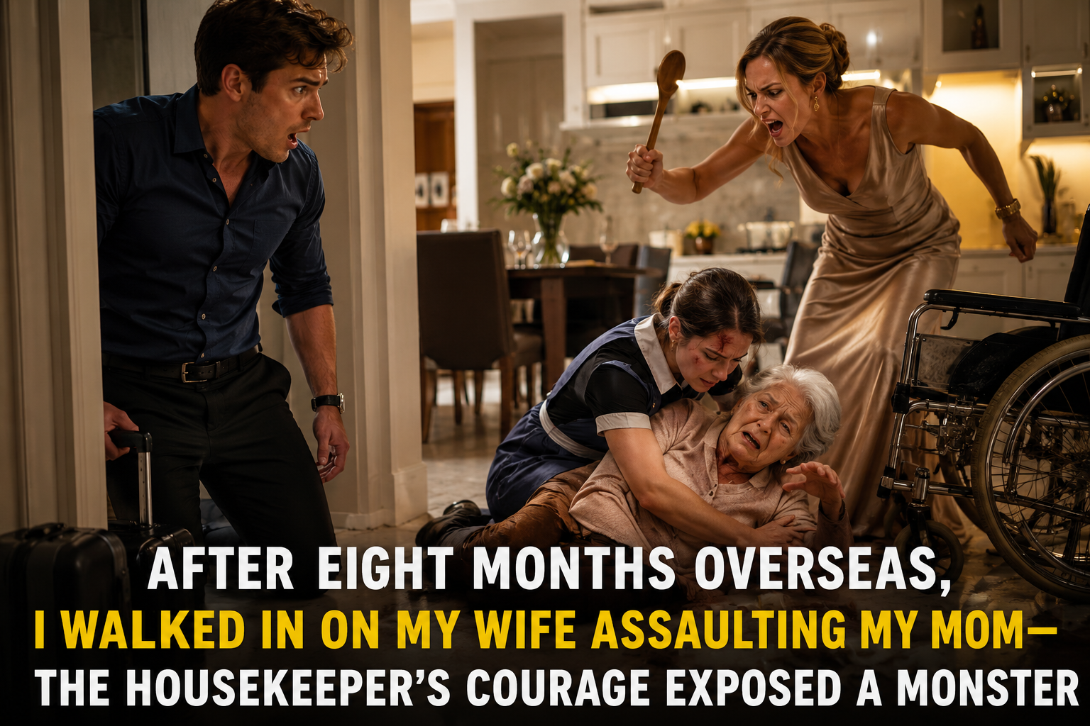 After Eight Months Overseas, I Walked In on My Wife Assaulting My Mom—The Housekeeper's Courage Exposed a Monster