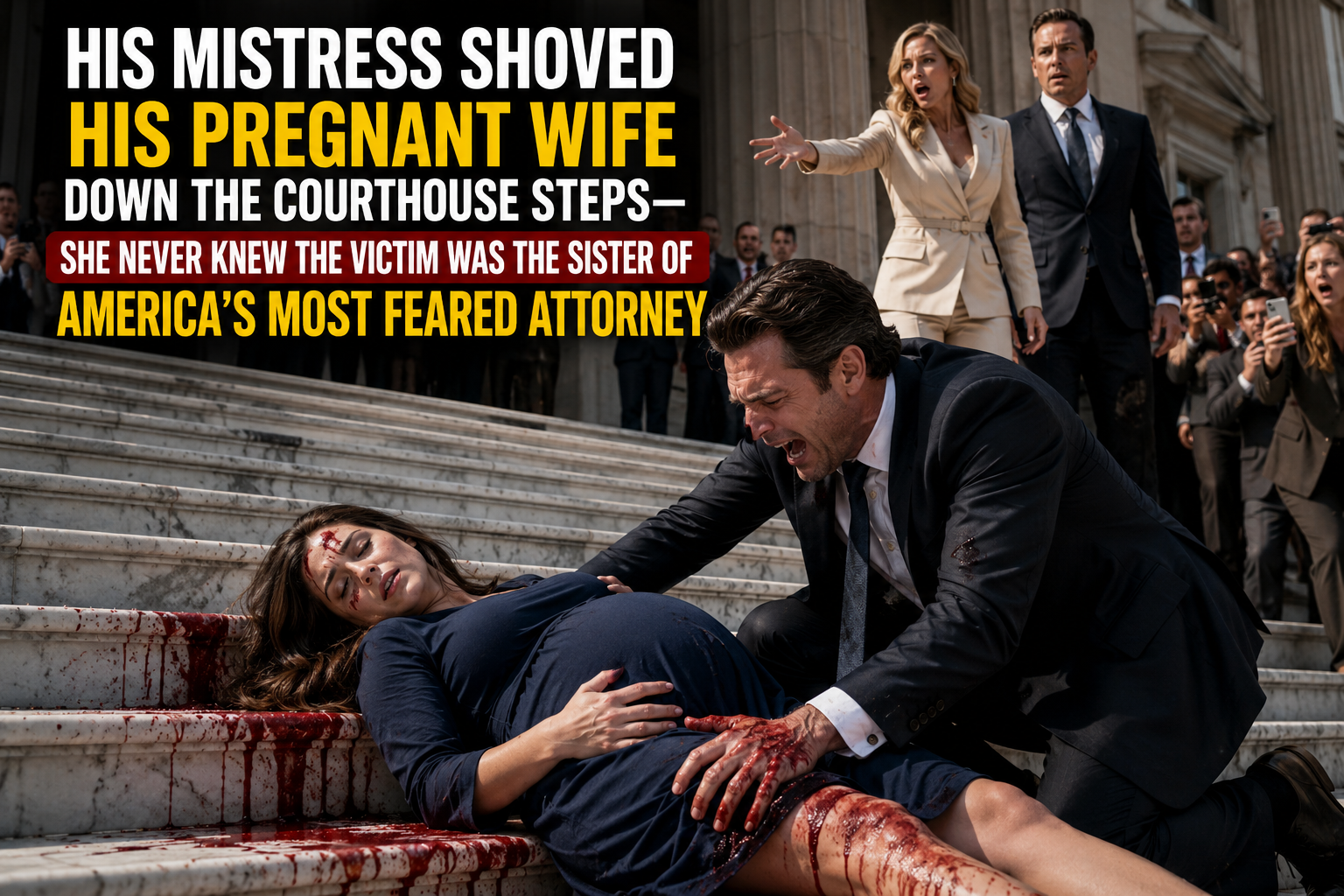 His Mistress Shoved His Pregnant Wife Down the Courthouse Steps—She Never Knew the Victim Was the Sister of America's Most Feared Attorney