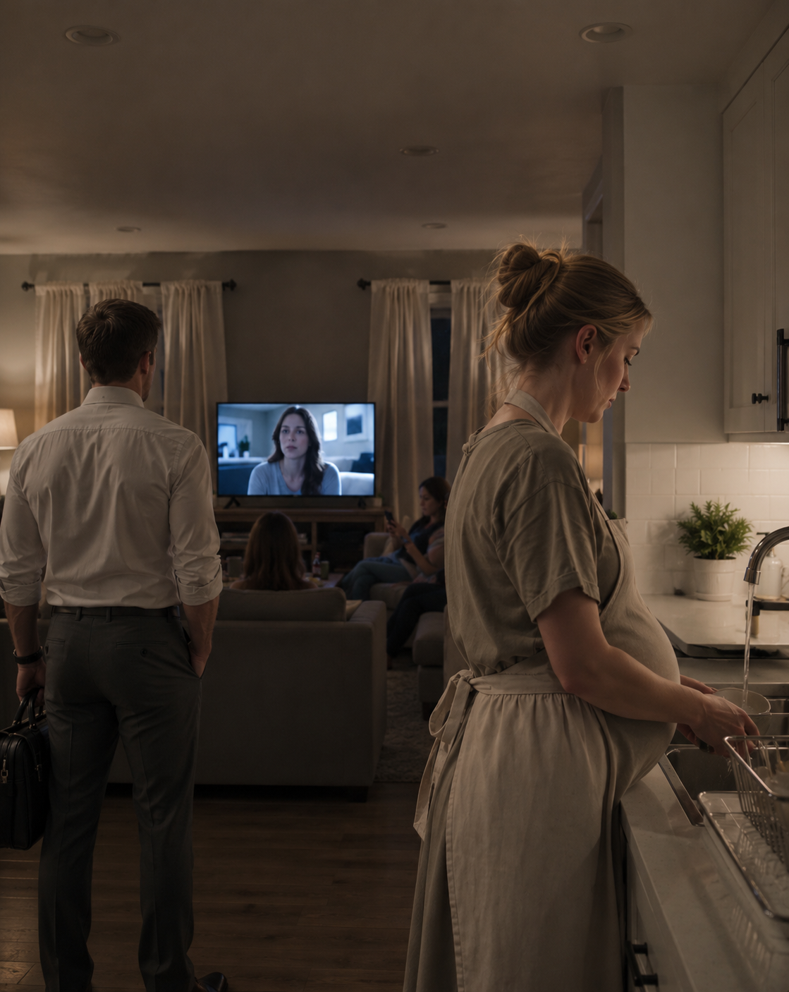 **He Came Home at 10 PM and Found His 8-Month-Pregnant Wife Crying Over Dirty Dishes While His Family Relaxed—What He Did Next Changed Their Lives Forever**