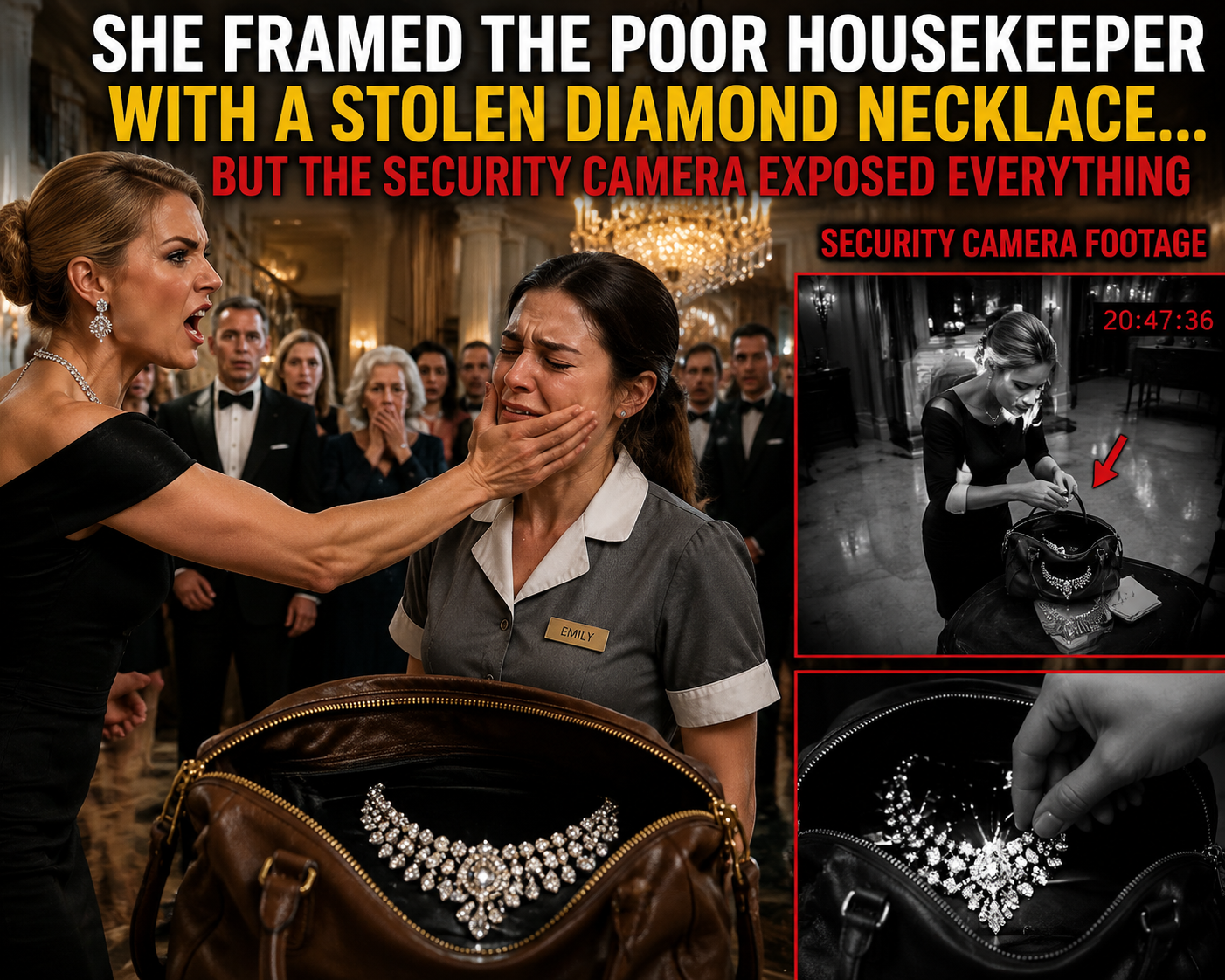 💎 She Framed the Poor Housekeeper With a Stolen Diamond Necklace… But the Security Camera Exposed Everything