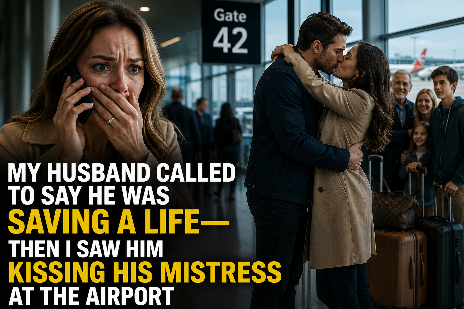 My Husband Called to Say He Was Saving a Life—Then I Saw Him Kissing His Mistress at the Airport