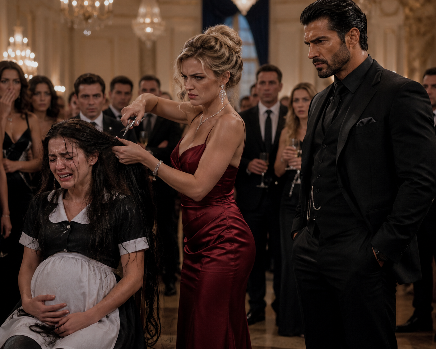 The Mafia Boss Watched His Fiancée Cut a Pregnant Maid's Hair—His Next Words Left the Ballroom Frozen