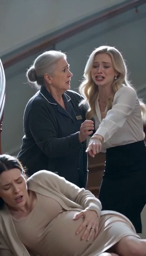 The pregnant woman fell down the grand staircase. But the loudest tears came from the woman who pushed her.