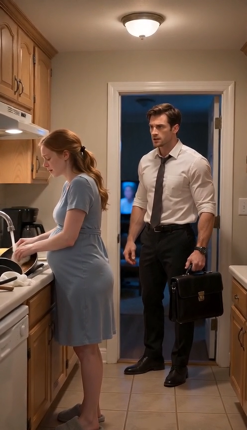 He walked through the front door at 10 p.m. and stopped cold. His wife—eight months pregnant—stood alone at the kitchen sink, scrubbing a mountain of greasy dishes.