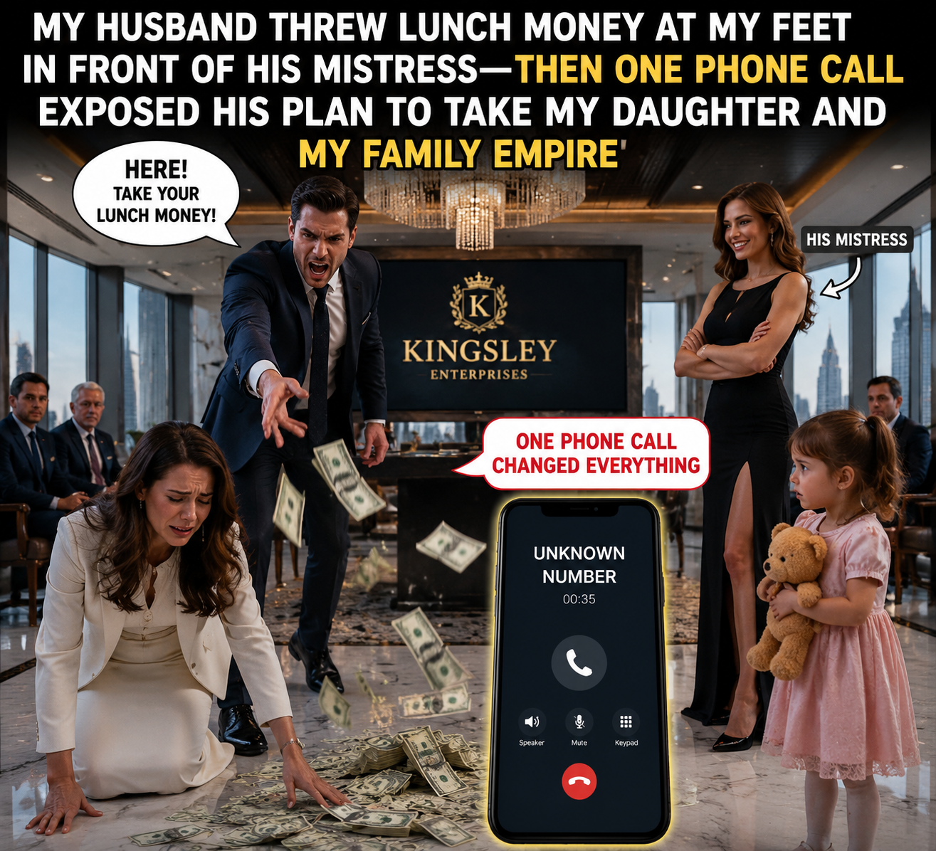 MY HUSBAND THREW LUNCH MONEY AT MY FEET IN FRONT OF HIS MISTRESS—THEN ONE PHONE CALL EXPOSED HIS PLAN TO TAKE MY DAUGHTER AND MY FAMILY EMPIRE