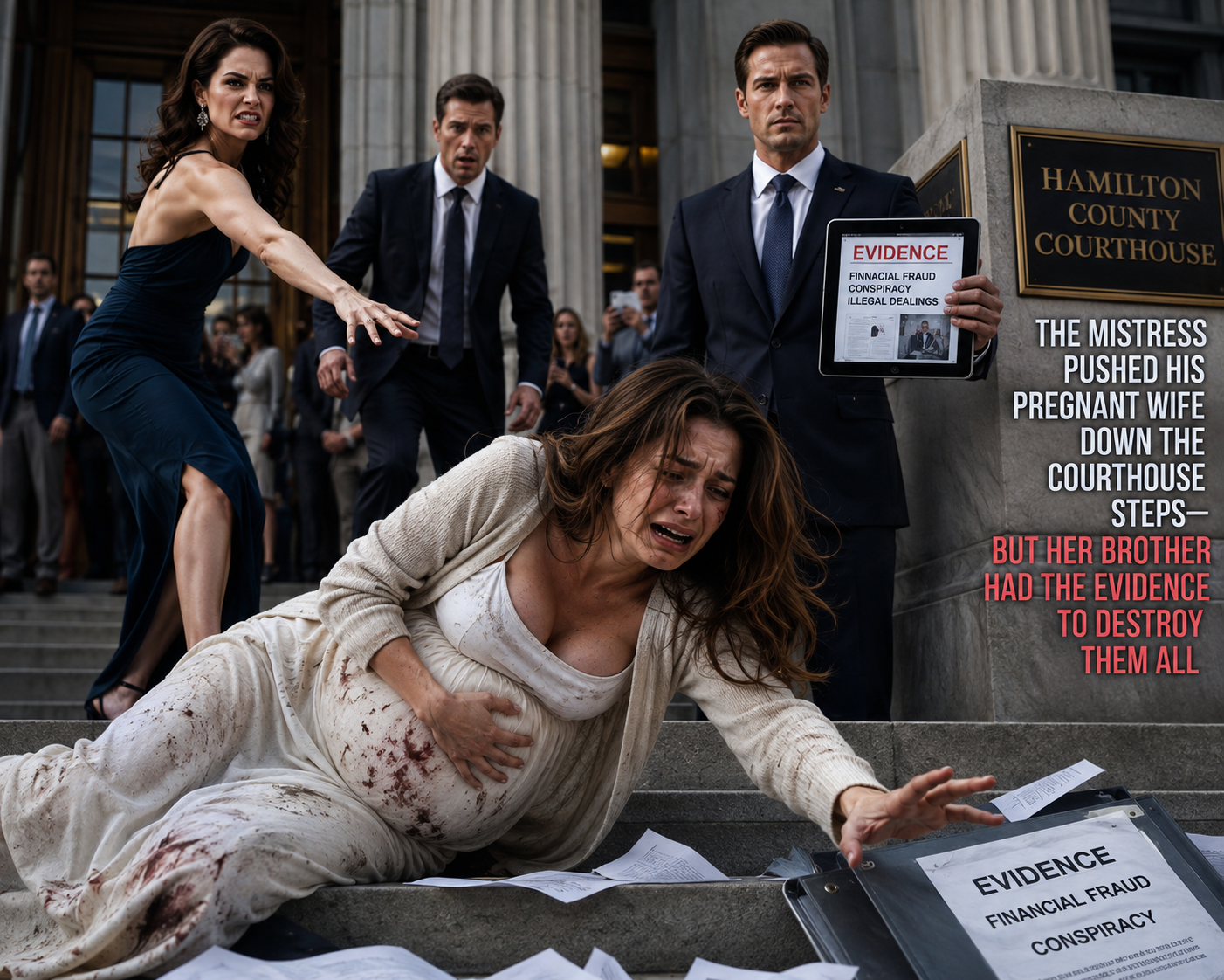 The Mistress Pushed His Pregnant Wife Down the Courthouse Steps—But Her Brother Had the Evidence to Destroy Them All