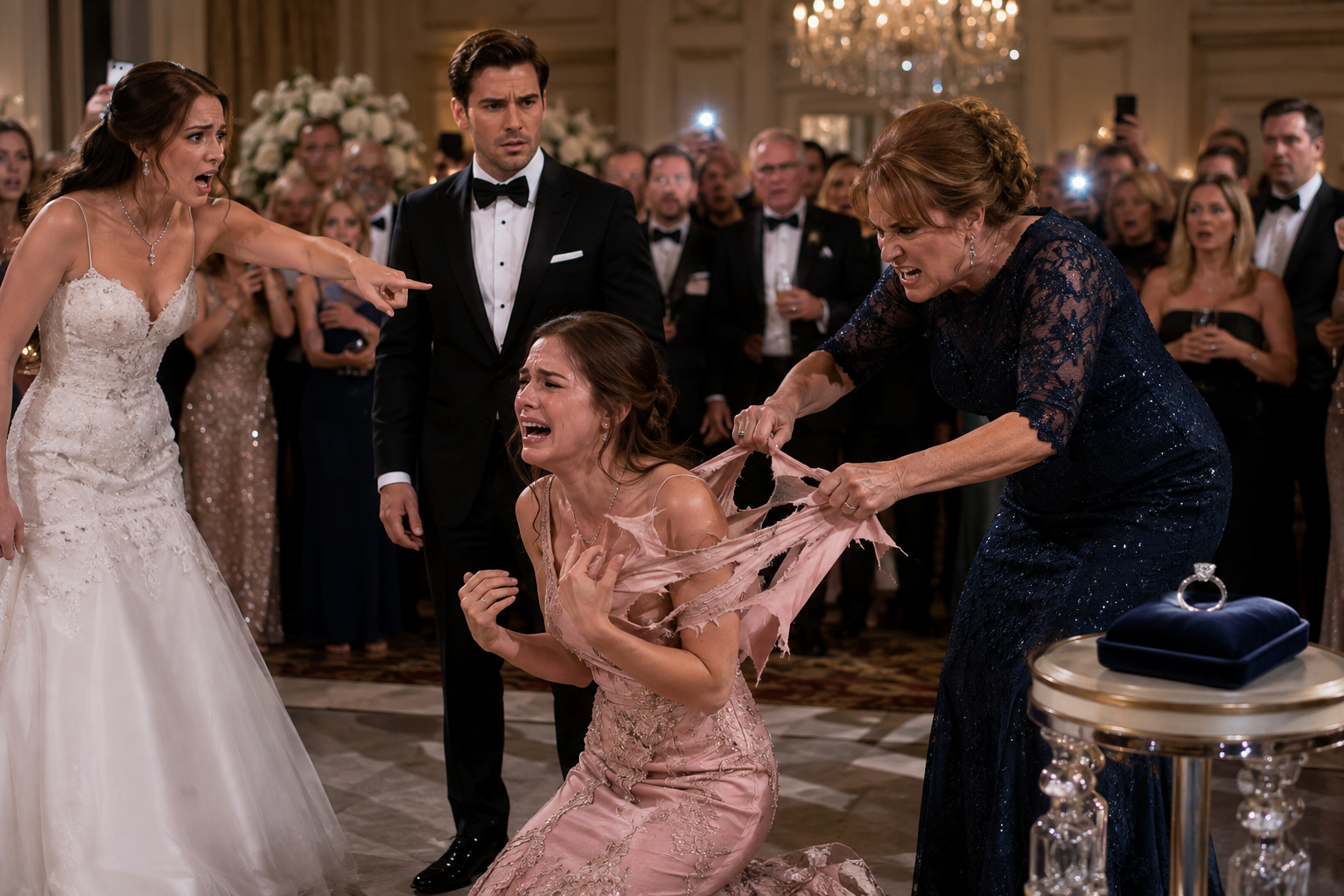 My Sister-in-Law Framed Me for Stealing Her Million-Dollar Wedding Ring—Then Her Mother Tore My Dress Apart in Front of 200 Guests. My Husband Stayed Silent… So I Called My Father, the Man Who Owned the Entire Hotel
