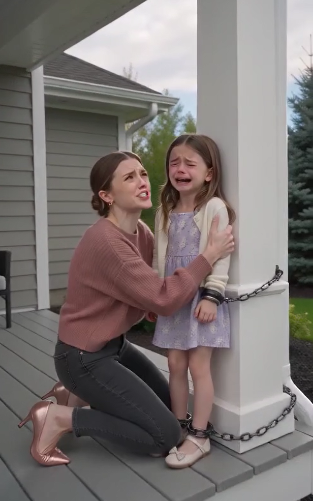 I was halfway across the backyard when I saw my five-year-old daughter chained to a porch post.