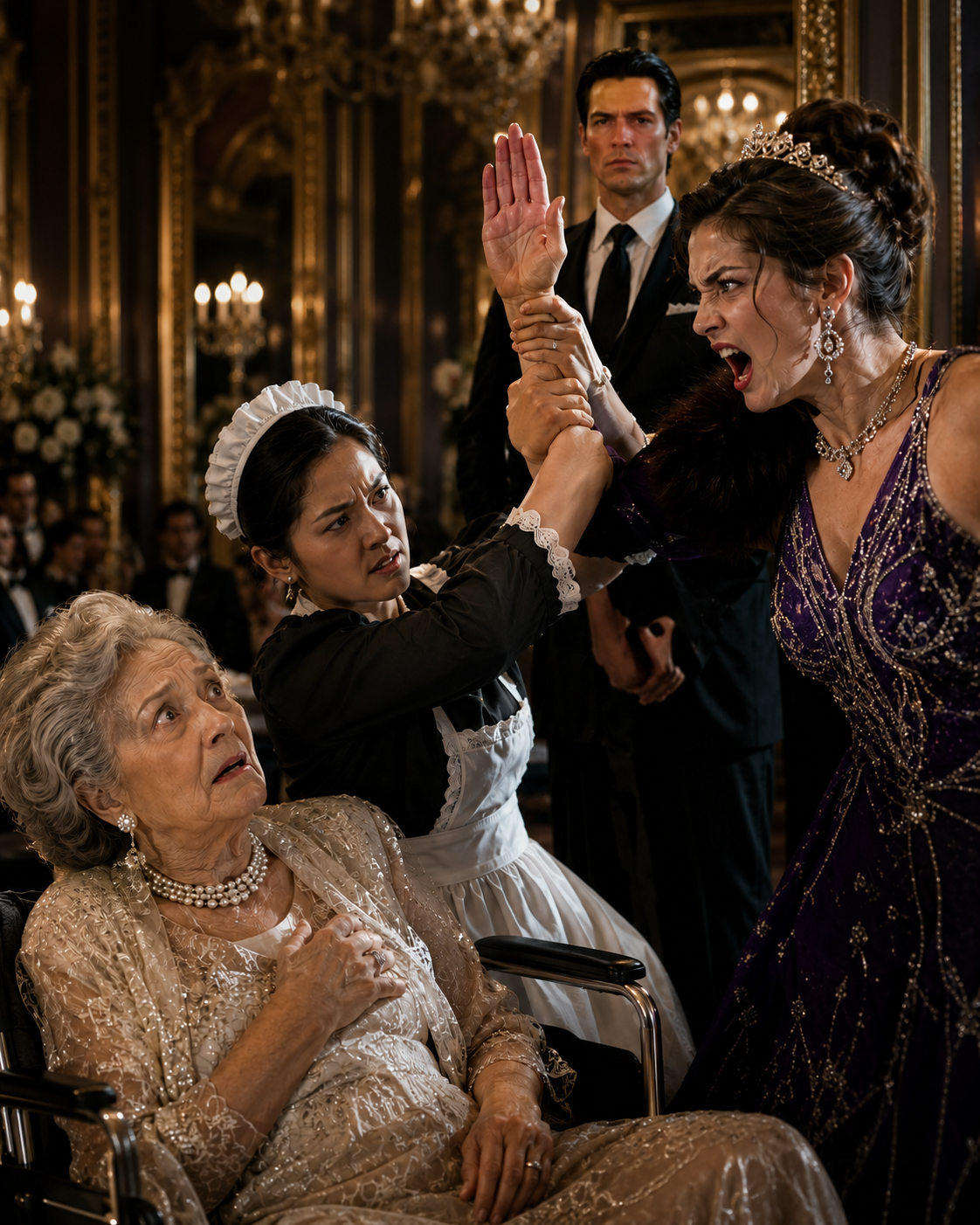 "The vicious socialite raised her hand to strike a helpless old woman in a wheelchair. The brave maid caught her wrist mid-air, risking her entire livelihood. Big mistake. ✋💀