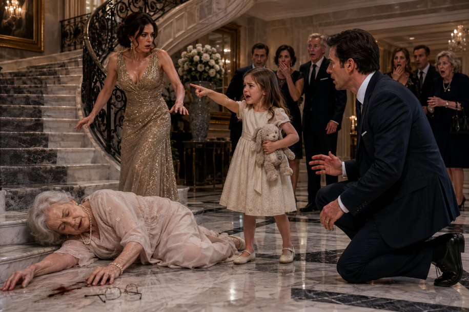 "She pushed grandma!" The grand marble foyer echoed with the little girl's brave, terrifying accusation.