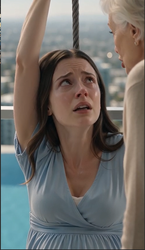 "The mother-in-law pushed the pregnant woman off the roof...  but she managed to grab a soft rope from her clothes.