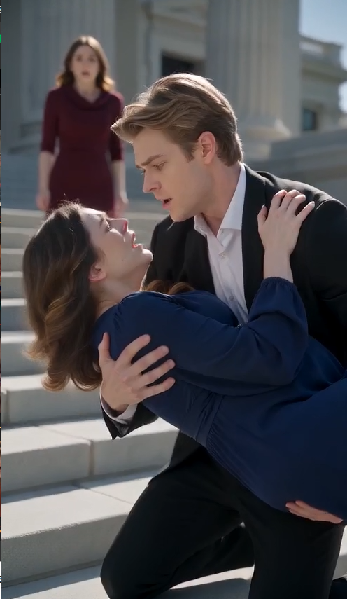 The mistress violently shoved his eight-month-pregnant wife down the courthouse steps.