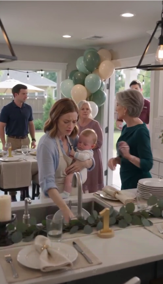 "My mother humiliated my wife on our son’s first birthday, forcing her to serve everyone while caring for our sick baby, but she never expected me to walk through that back door…