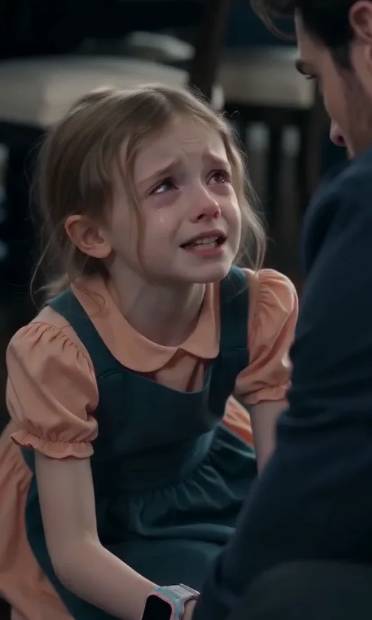 The Fiancée forcefully tugs Sorrel’s ankle chain backward as the little girl carries a serving tray toward the dining table.