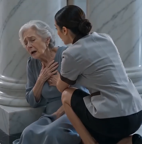 Hotel housekeeper Elena stops to help an elderly woman struggling to breathe in the marble