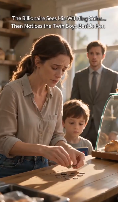"The Billionaire Sees His Ex-Wife Counting Coins... Then Notices the Twin Boys Beside Her."