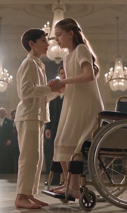 A barefoot boy helps a wheelchair-bound girl stand for the first time in years, leaving an entire ballroom speechless after revealing the heartbreaking reason he came.