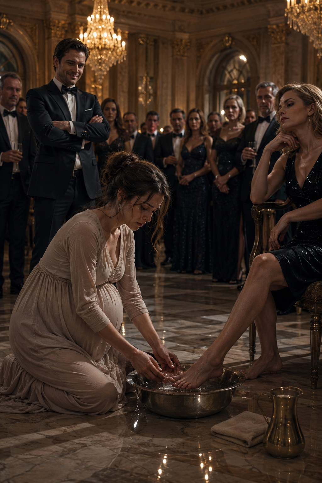 Eight Months Pregnant, She Was Forced to Wash His Mistress’s Feet—Then Two Attorneys Entered the Ballroom