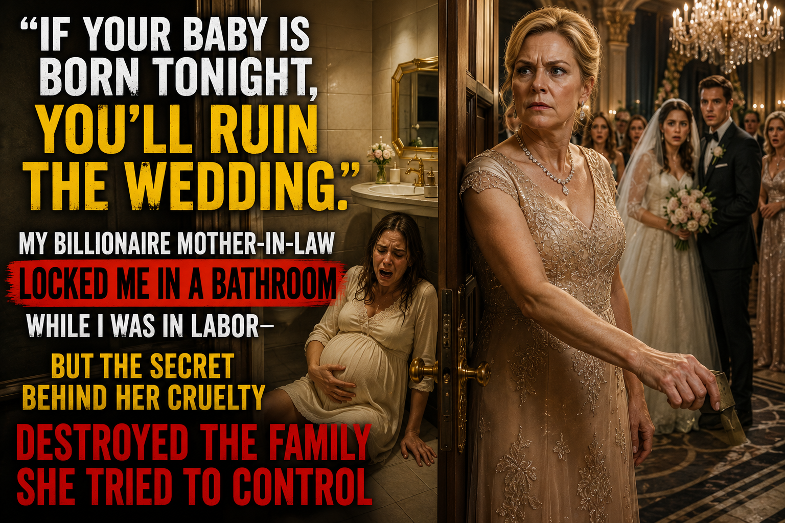 "If Your Baby Is Born Tonights, You'll Ruin the Wedding." My Billionaire Mother-in-Law Locked Me in a Bathroom While I Was in Labor—But the Secret Behind Her Cruelty Destroyed the Family She Tried to Control