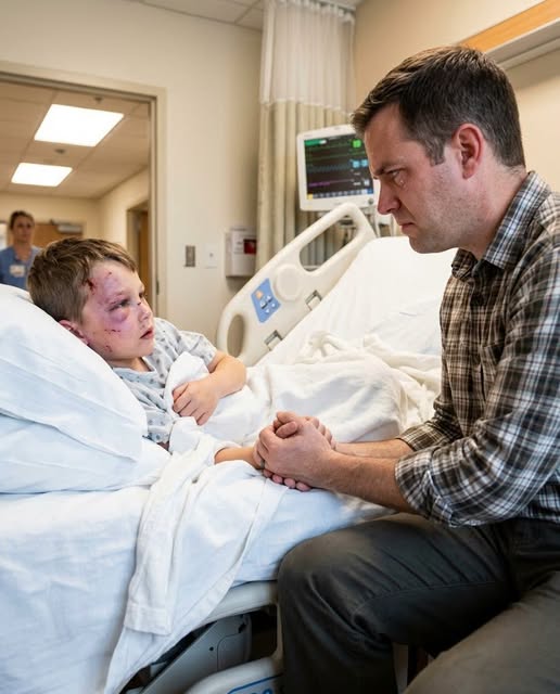 My eight-year-old son was lying in a hospital bed after three grown men pinned him down while his own grandfather attacked him.